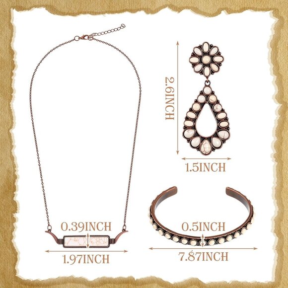 3 Pcs Rustic Western Jewelry for Women Cowgirl Jewelry Set Turquoise Necklace Ea - Picture 3 of 6
